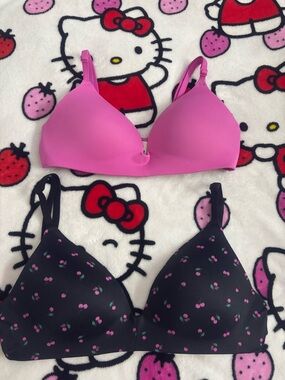 Victoria's Secret Pink Bra & Black Cherry Print Bra